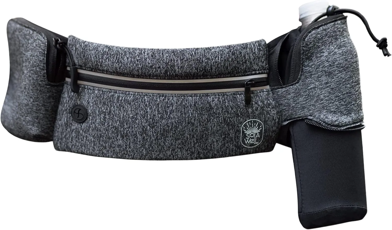 Running Belt with Water Bottle Holder - Waist Bag With Extender for Jogging, Hiking, Cycling, Walking - Dog Walker Hydration Fanny Pack - Sport Pouch iPhone Carrier for Women and Men - Gray
