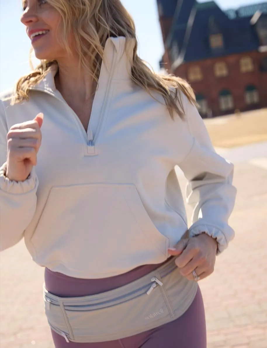 Running Belt with Water Bottle Holder - Waist Bag With Extender for Jogging, Hiking, Cycling, Walking - Dog Walker Hydration Fanny Pack - White(New Version)