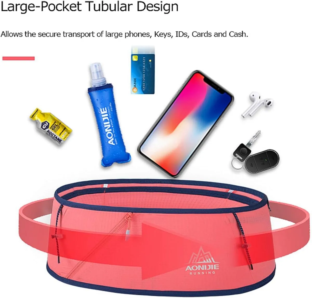 Running Pouch Belt Waist Pack Fanny Bag with 250ml Soft Water Bottle, Bounce Free Fashion Workout Jogging Travelling Money Pocket Belt for Men (Black, L/XL)