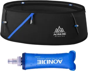 Running Pouch Belt Waist Pack Fanny Bag with 250ml Soft Water Bottle, Bounce Free Fashion Workout Jogging Travelling Money Pocket Belt for Men (Black, L/XL)