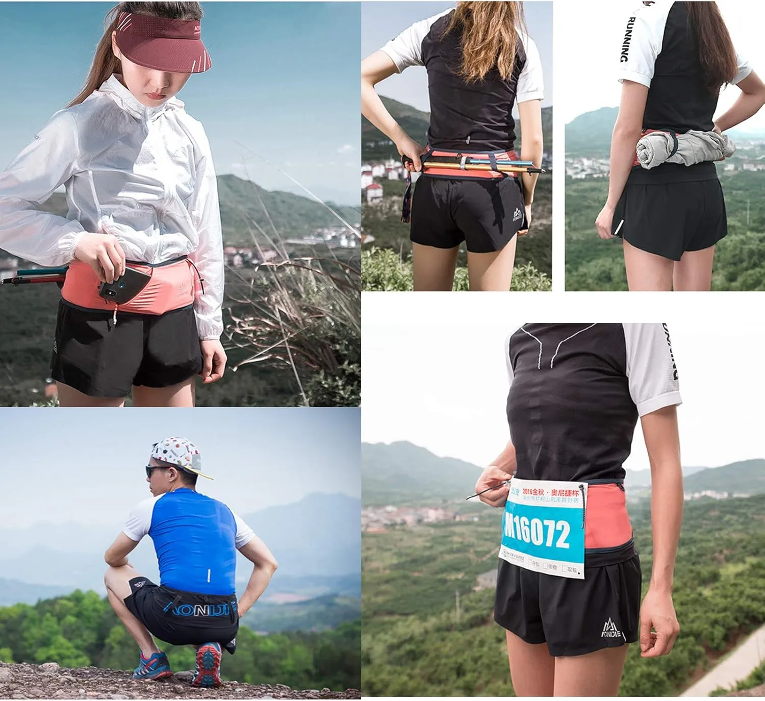 Running Pouch Belt Waist Pack Fanny Bag with 250ml Soft Water Bottle, Bounce Free Fashion Workout Jogging Travelling Money Pocket Belt for Men (Black, L/XL)