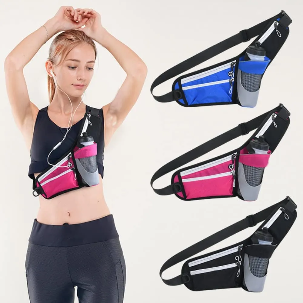 Running Waist Packs Large Crossbody Fanny Pack with 3 Zipper Pockets & a Bottle Pocket Enjoy Sports Workout Traveling Running Casual Hands Free Waist Pack for Gifts Phone Bag (Blue)