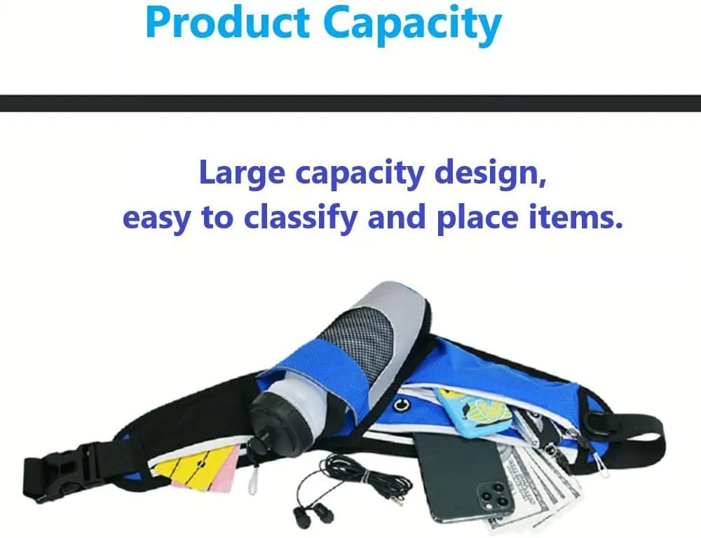Running Waist Packs Large Crossbody Fanny Pack with 3 Zipper Pockets & a Bottle Pocket Enjoy Sports Workout Traveling Running Casual Hands Free Waist Pack for Gifts Phone Bag (Blue)