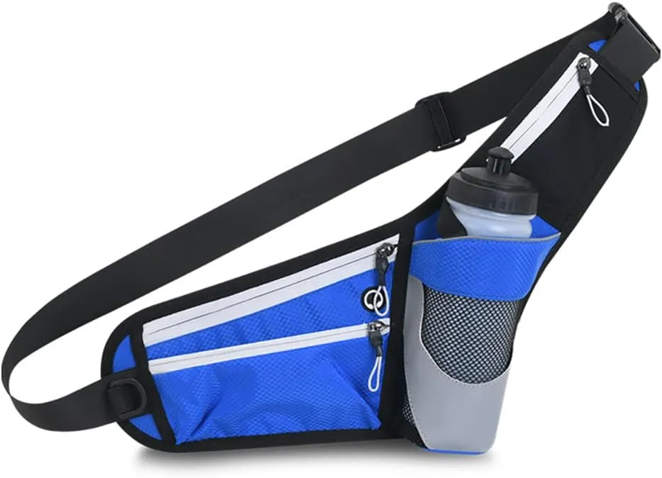 Running Waist Packs Large Crossbody Fanny Pack with 3 Zipper Pockets & a Bottle Pocket Enjoy Sports Workout Traveling Running Casual Hands Free Waist Pack for Gifts Phone Bag (Blue)