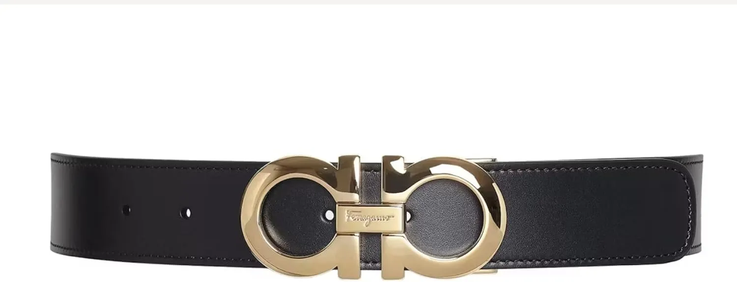 Salvatore Ferragamo Men's Black Brown Leather Reversible Silver Matte Gancini Buckle Belt