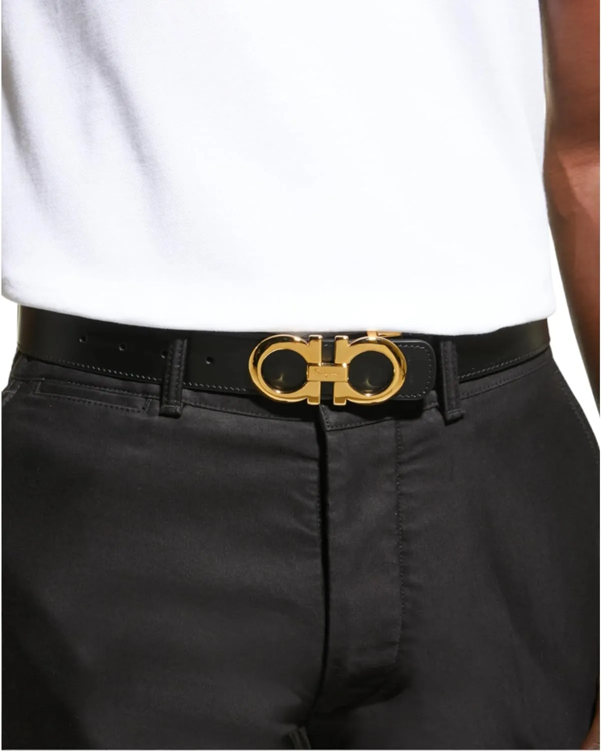 Salvatore Ferragamo Men's Black Brown Leather Reversible Silver Matte Gancini Buckle Belt