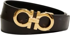 Salvatore Ferragamo Men's Black Brown Leather Reversible Silver Matte Gancini Buckle Belt