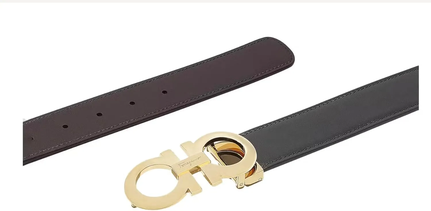 Salvatore Ferragamo Men's Black Brown Leather Reversible Silver Matte Gancini Buckle Belt