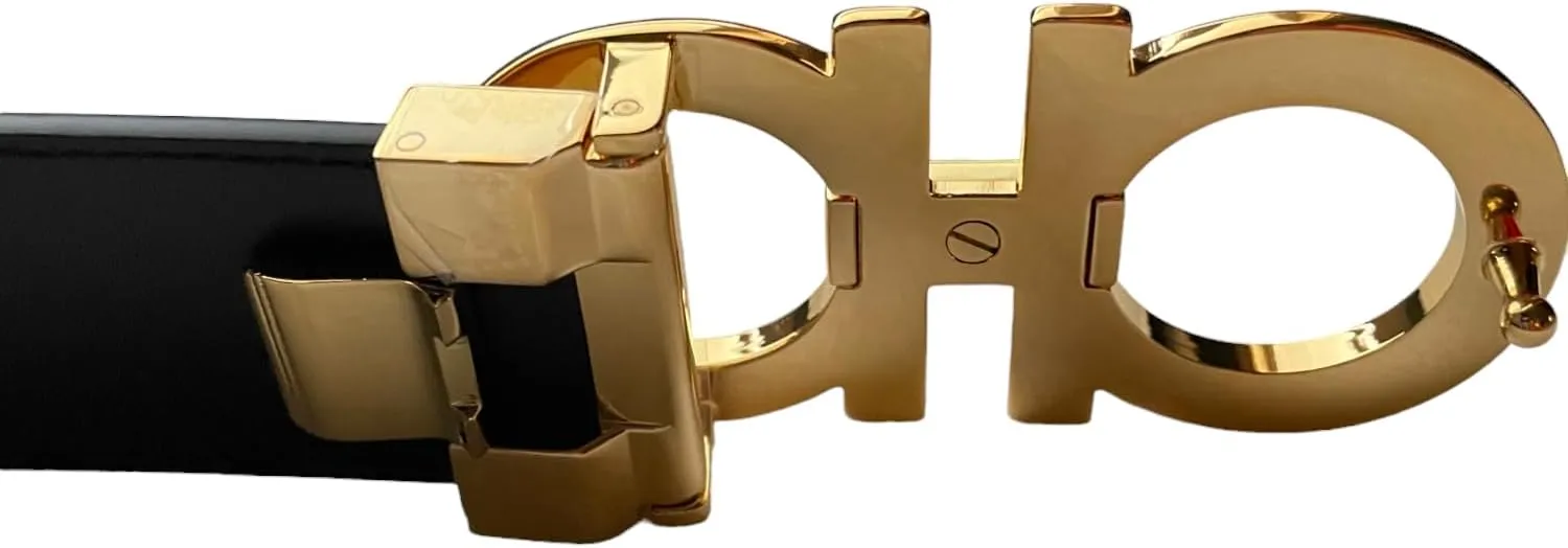 Salvatore Ferragamo Men's Black Brown Leather Reversible Silver Matte Gancini Buckle Belt