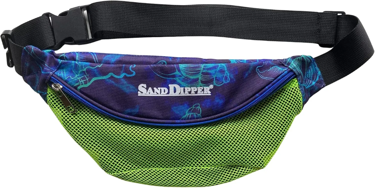 Sand Dipper Seashell Bag Fanny Pack for Women & Men - One Size Fits Most Shell Collecting Hip Bag With a Front Mesh Pocket & Hidden Zippered Pocket - Beachcombing Waist & Cross Body Bum Bag – Neon