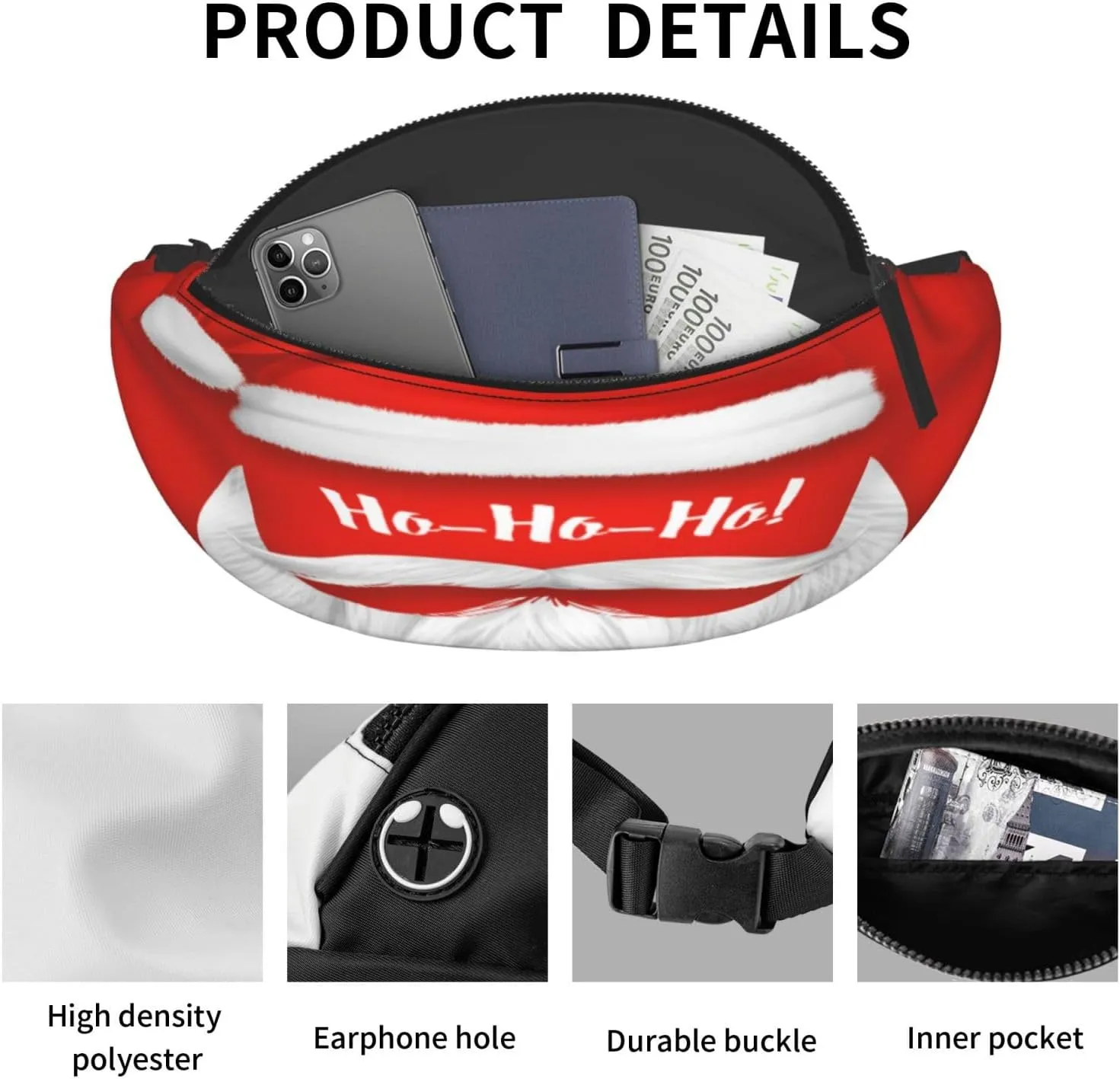 Santa Claus Christmas Fanny Pack, Crossbody Waist Packs for Women Men Waist Bags with Adjustable Strap for Travel Running Hiking Sport