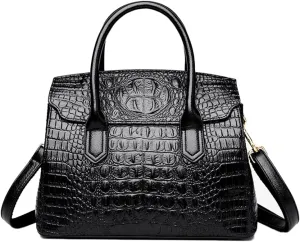 Satchel Tote Purse for Women Crocodile Pattern Embossed Top-handle Handbags Fuax Leather Shoulder Bag