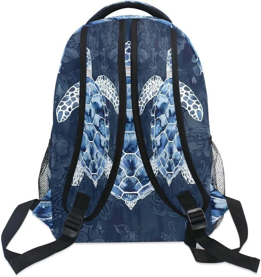 School Backpack Blue White Sea Turtle Teens Girls Boys Bookbags Travel Schoolbag