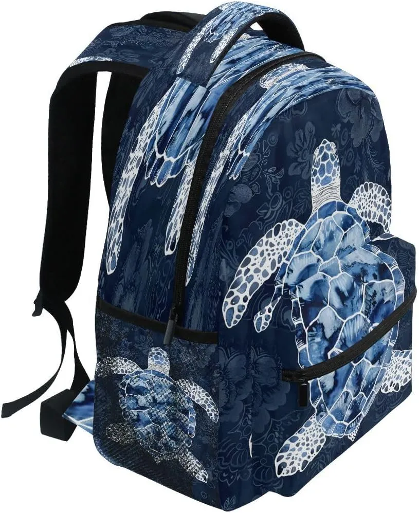School Backpack Blue White Sea Turtle Teens Girls Boys Bookbags Travel Schoolbag