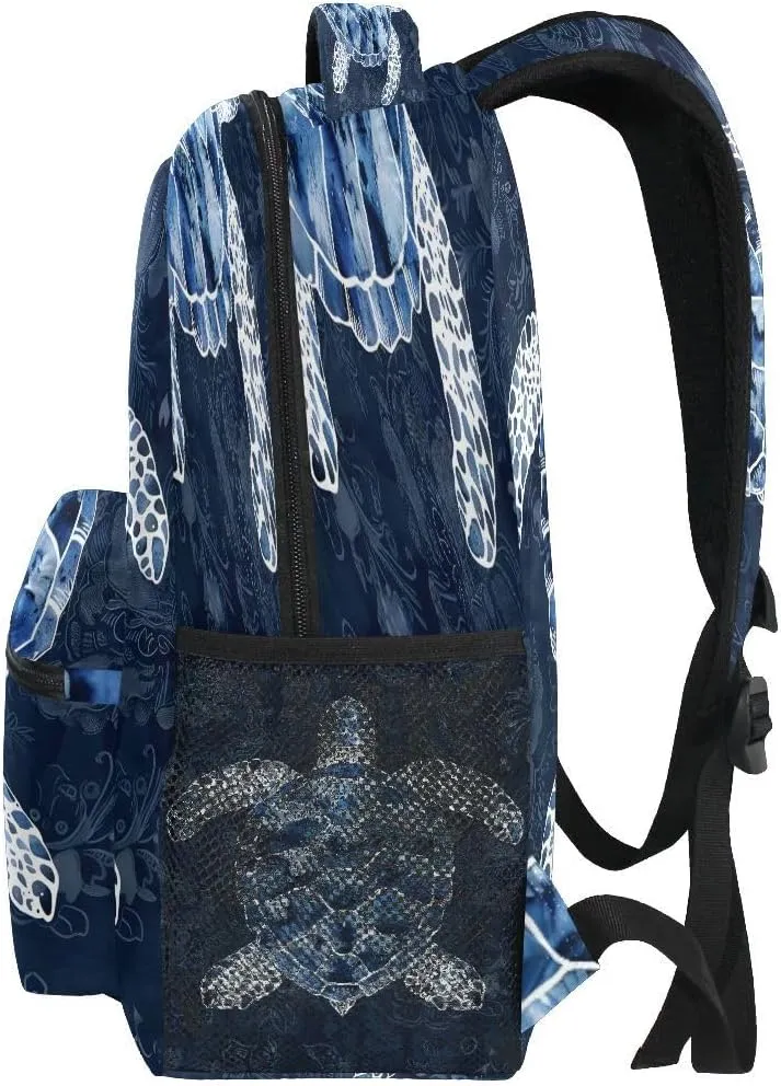 School Backpack Blue White Sea Turtle Teens Girls Boys Bookbags Travel Schoolbag