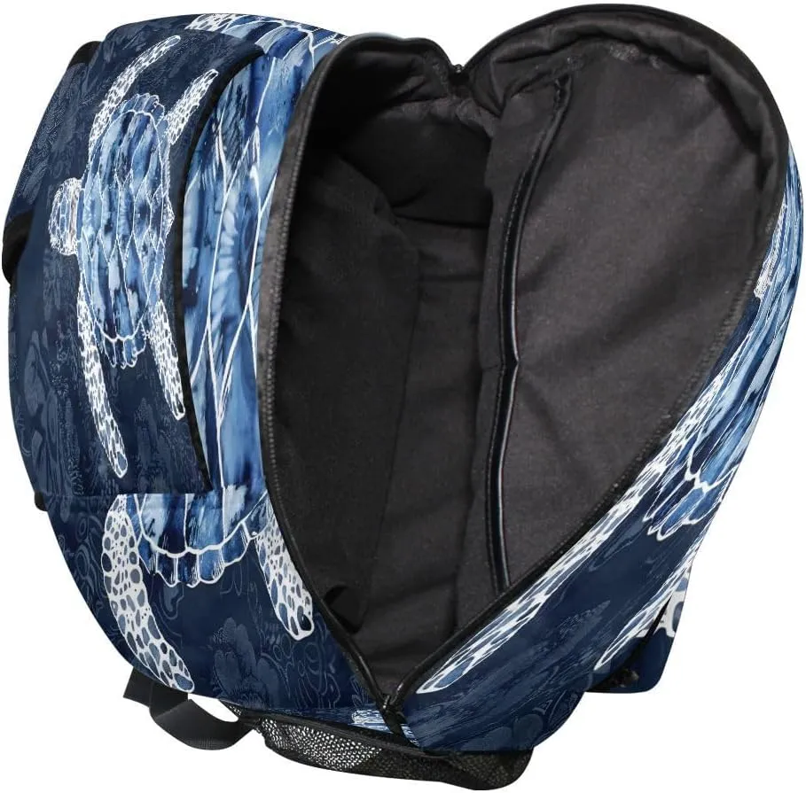 School Backpack Blue White Sea Turtle Teens Girls Boys Bookbags Travel Schoolbag