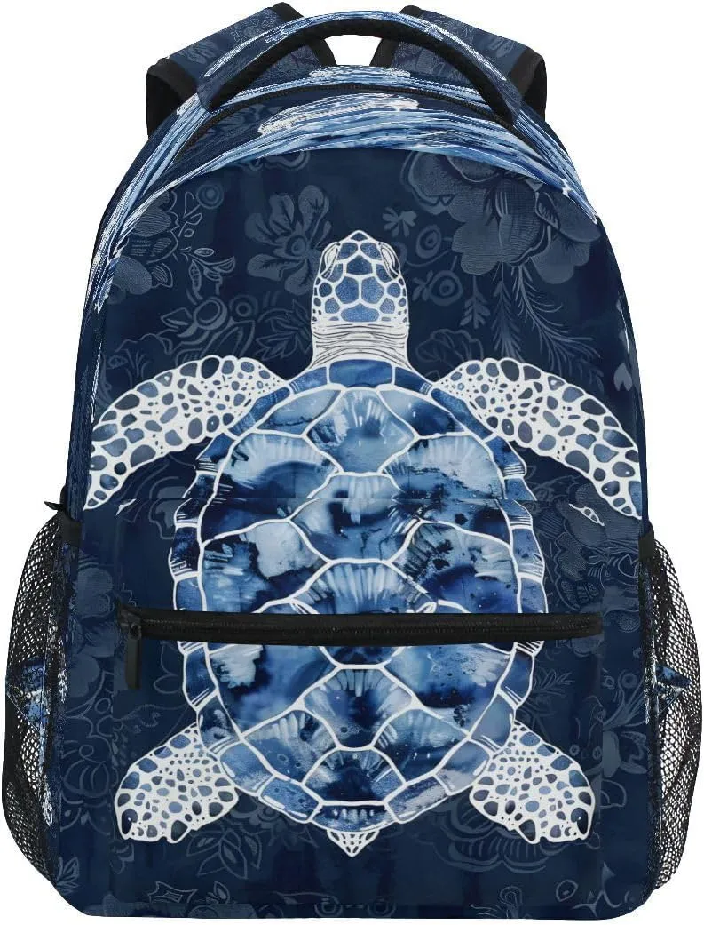 School Backpack Blue White Sea Turtle Teens Girls Boys Bookbags Travel Schoolbag