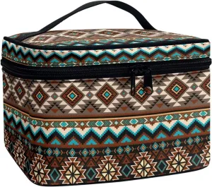 SEANATIVE Aztec Geometric Makeup Bag Large Capacity Cosmetic Carrying Case Women Portable Storage Box for Makeup Brush