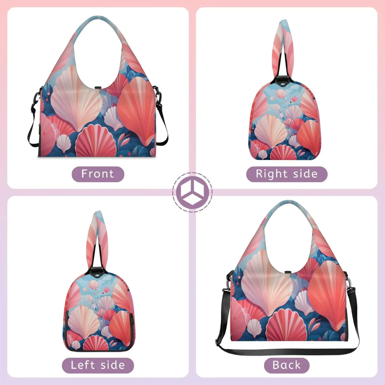 Seashell Serenity Waterproof Gym Bag for Men Women, Sports Duffel Bag with Shoe Compartment Yoga Mat Holder, Portable Large Travel Bag for Fitness, Camping, Weekend Trips