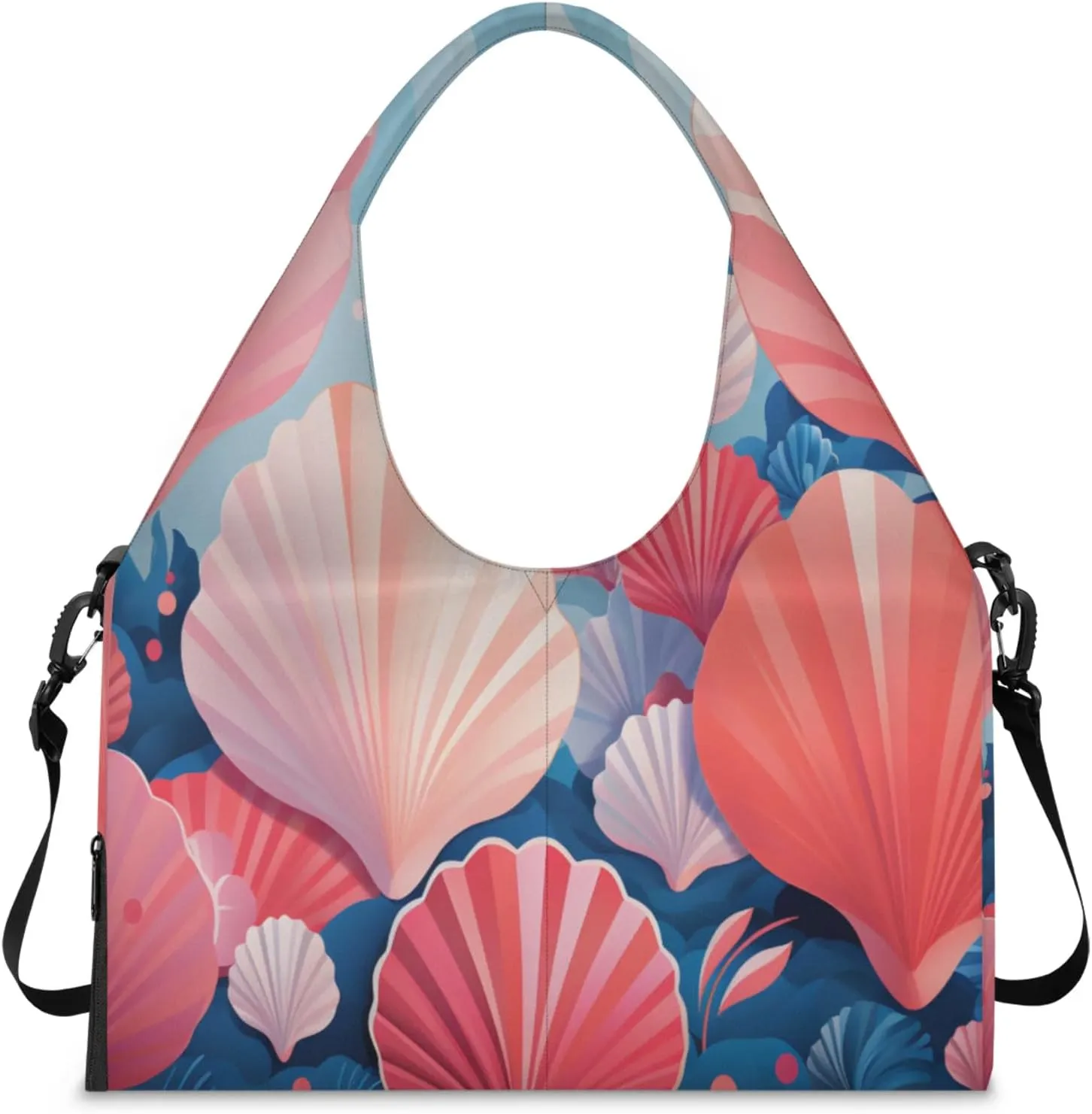 Seashell Serenity Waterproof Gym Bag for Men Women, Sports Duffel Bag with Shoe Compartment Yoga Mat Holder, Portable Large Travel Bag for Fitness, Camping, Weekend Trips