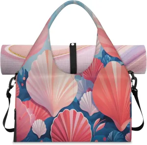 Seashell Serenity Waterproof Gym Bag for Men Women, Sports Duffel Bag with Shoe Compartment Yoga Mat Holder, Portable Large Travel Bag for Fitness, Camping, Weekend Trips