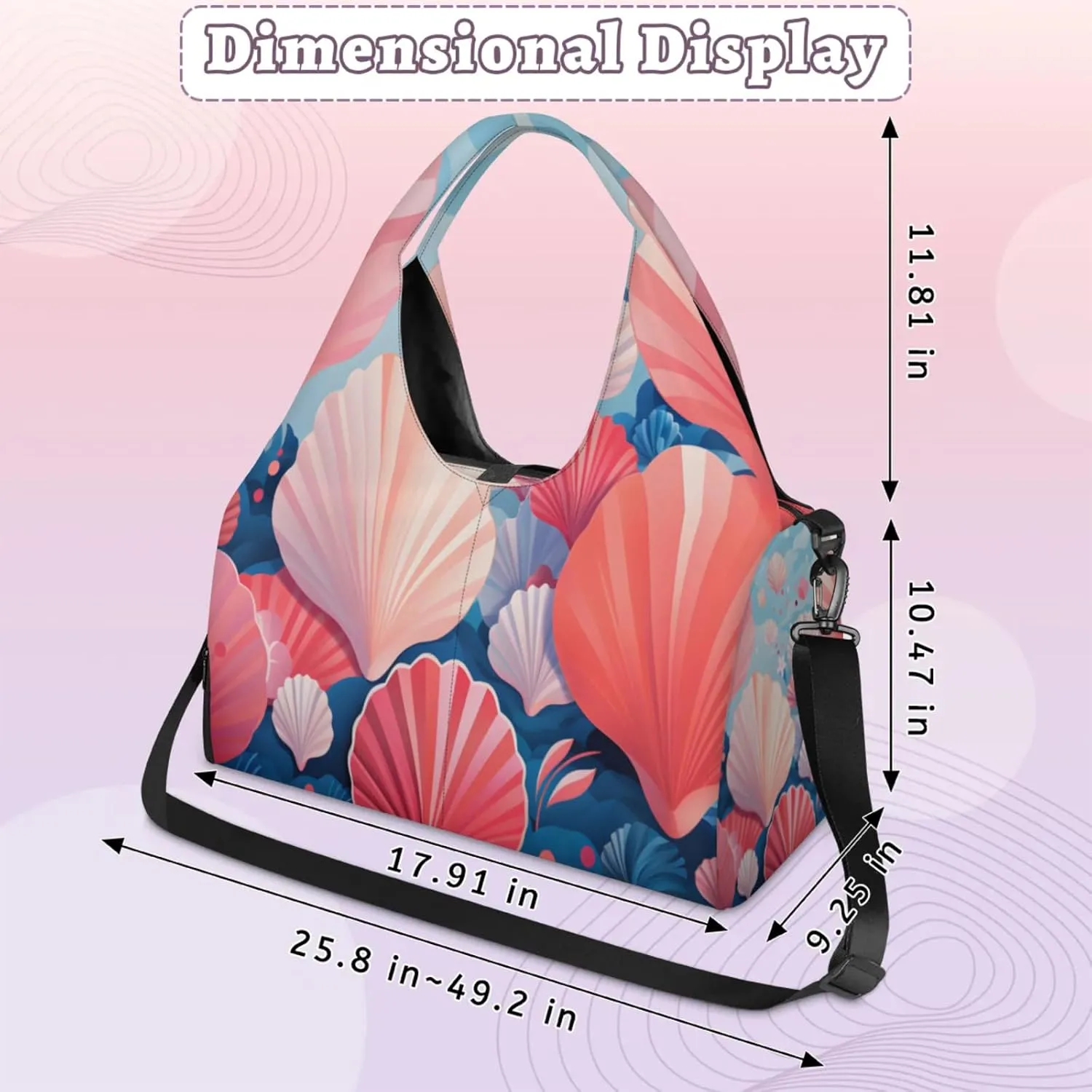 Seashell Serenity Waterproof Gym Bag for Men Women, Sports Duffel Bag with Shoe Compartment Yoga Mat Holder, Portable Large Travel Bag for Fitness, Camping, Weekend Trips