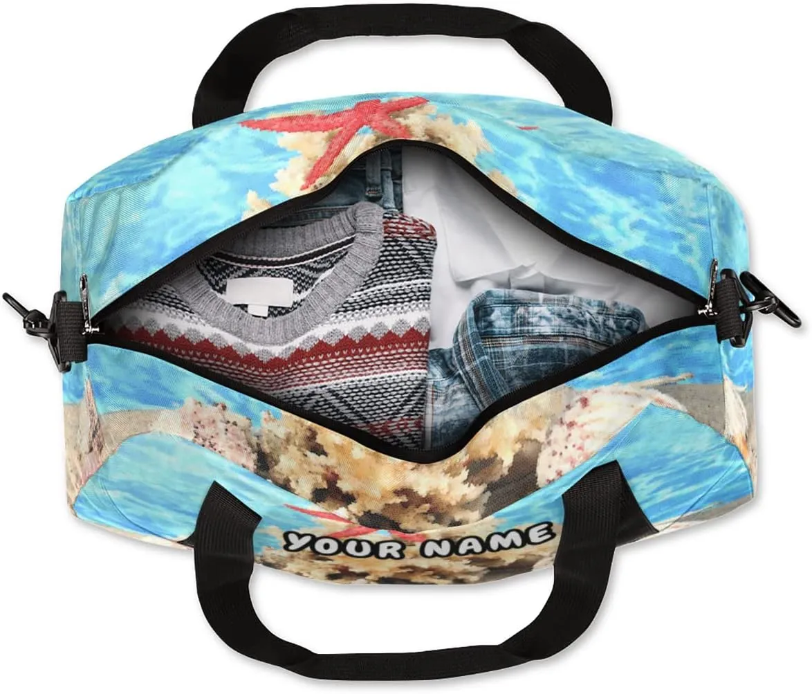 Seashell Starfish Personalized Kids Duffel Bag for Girls Boys, Seashell Debris Custom Name Dance Bag Overnight Small Duffel Bag Carry On Weekend Sports Travel Bag for School Practice Gymnastics Ballet