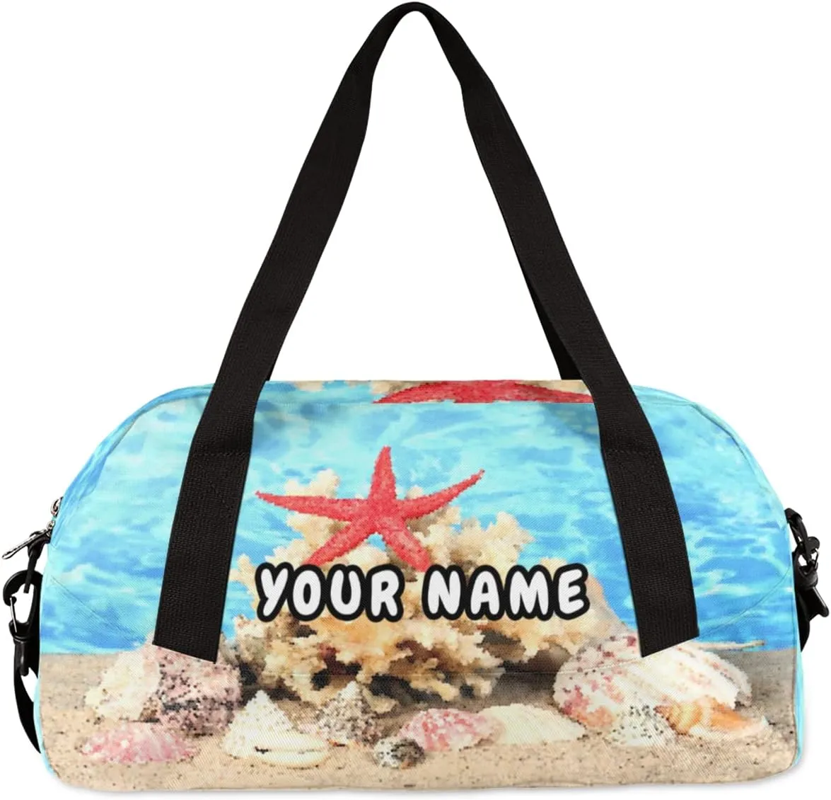 Seashell Starfish Personalized Kids Duffel Bag for Girls Boys, Seashell Debris Custom Name Dance Bag Overnight Small Duffel Bag Carry On Weekend Sports Travel Bag for School Practice Gymnastics Ballet