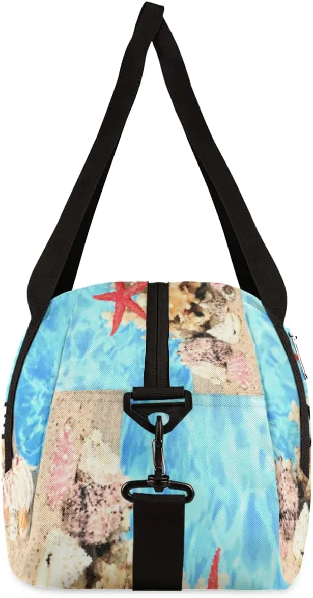 Seashell Starfish Personalized Kids Duffel Bag for Girls Boys, Seashell Debris Custom Name Dance Bag Overnight Small Duffel Bag Carry On Weekend Sports Travel Bag for School Practice Gymnastics Ballet