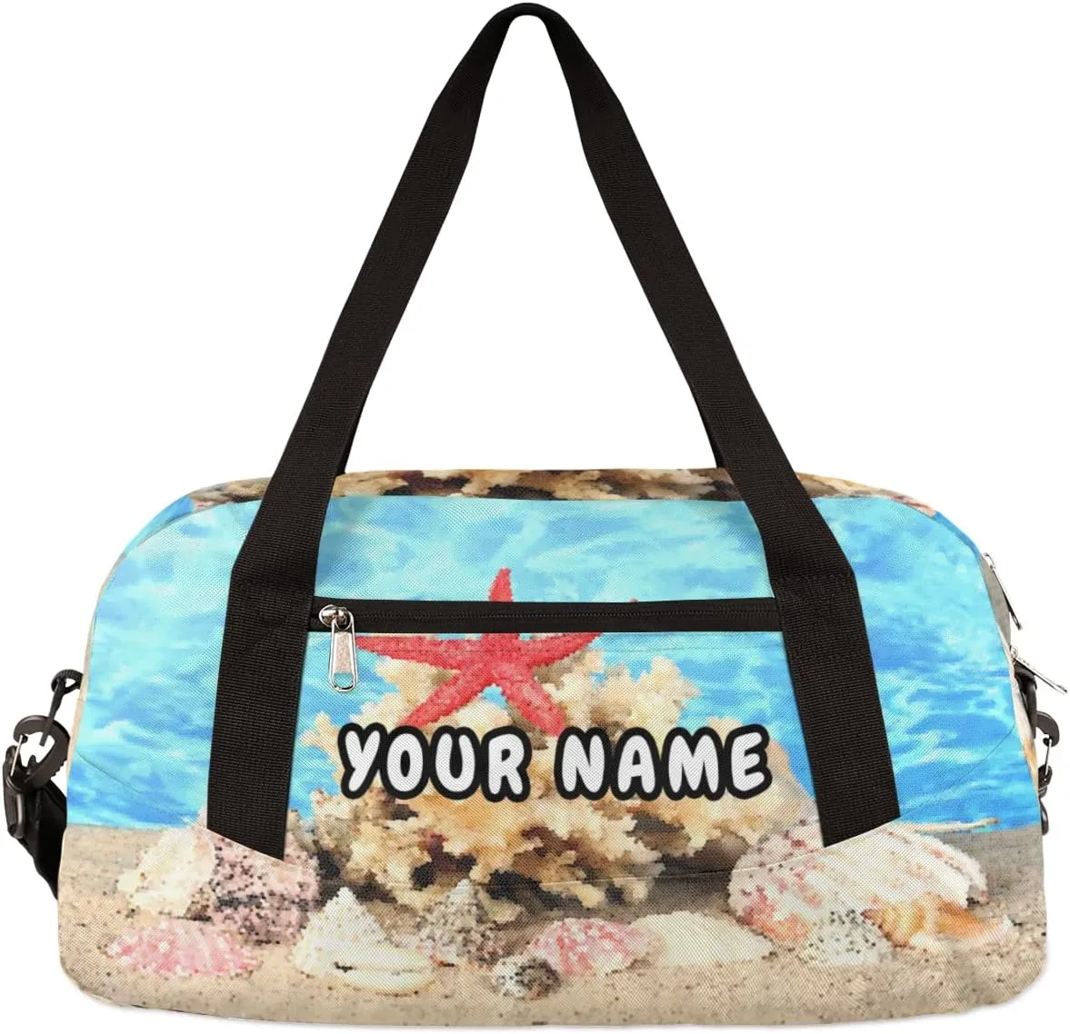 Seashell Starfish Personalized Kids Duffel Bag for Girls Boys, Seashell Debris Custom Name Dance Bag Overnight Small Duffel Bag Carry On Weekend Sports Travel Bag for School Practice Gymnastics Ballet