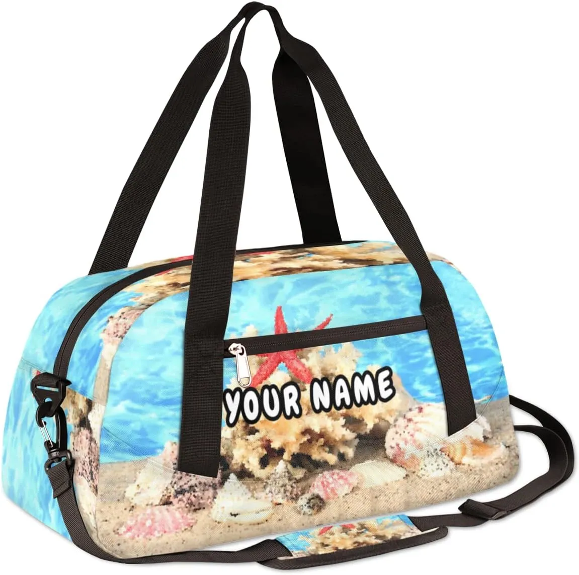 Seashell Starfish Personalized Kids Duffel Bag for Girls Boys, Seashell Debris Custom Name Dance Bag Overnight Small Duffel Bag Carry On Weekend Sports Travel Bag for School Practice Gymnastics Ballet