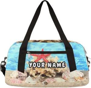 Seashell Starfish Personalized Kids Duffel Bag for Girls Boys, Seashell Debris Custom Name Dance Bag Overnight Small Duffel Bag Carry On Weekend Sports Travel Bag for School Practice Gymnastics Ballet