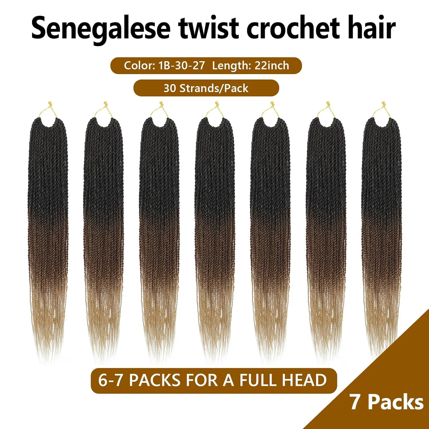 Senegalese Twist Crochet Hair for Black Women 22 Inch Pretwisted Crochet Hair 7 Packs Boho Goddess Twist Crochet Hair Pre Looped Hot Water Setting Crochet Twists with Natural Straight Ends