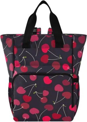 senya Diaper Bag Backpack, Red Wine Cherry Pattern Multifunction Travel Bag for Moms Dads