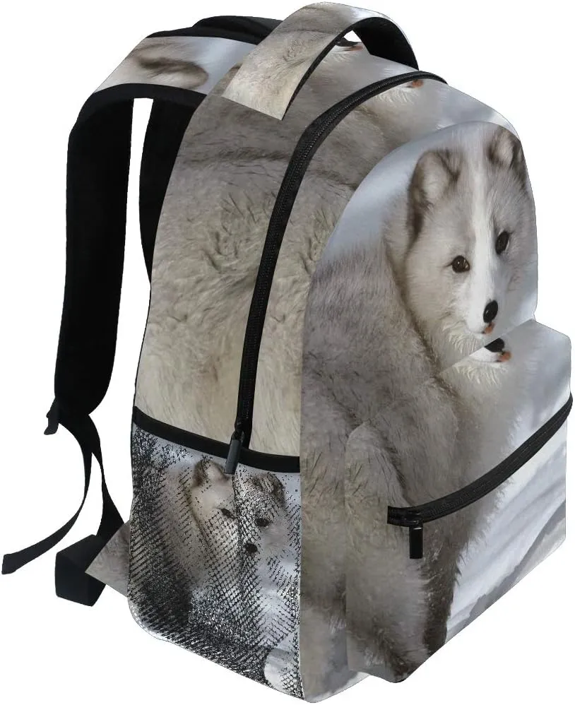 senya School Backpack Arctic Fox Teens Girls Boys Schoolbag Travel Bag