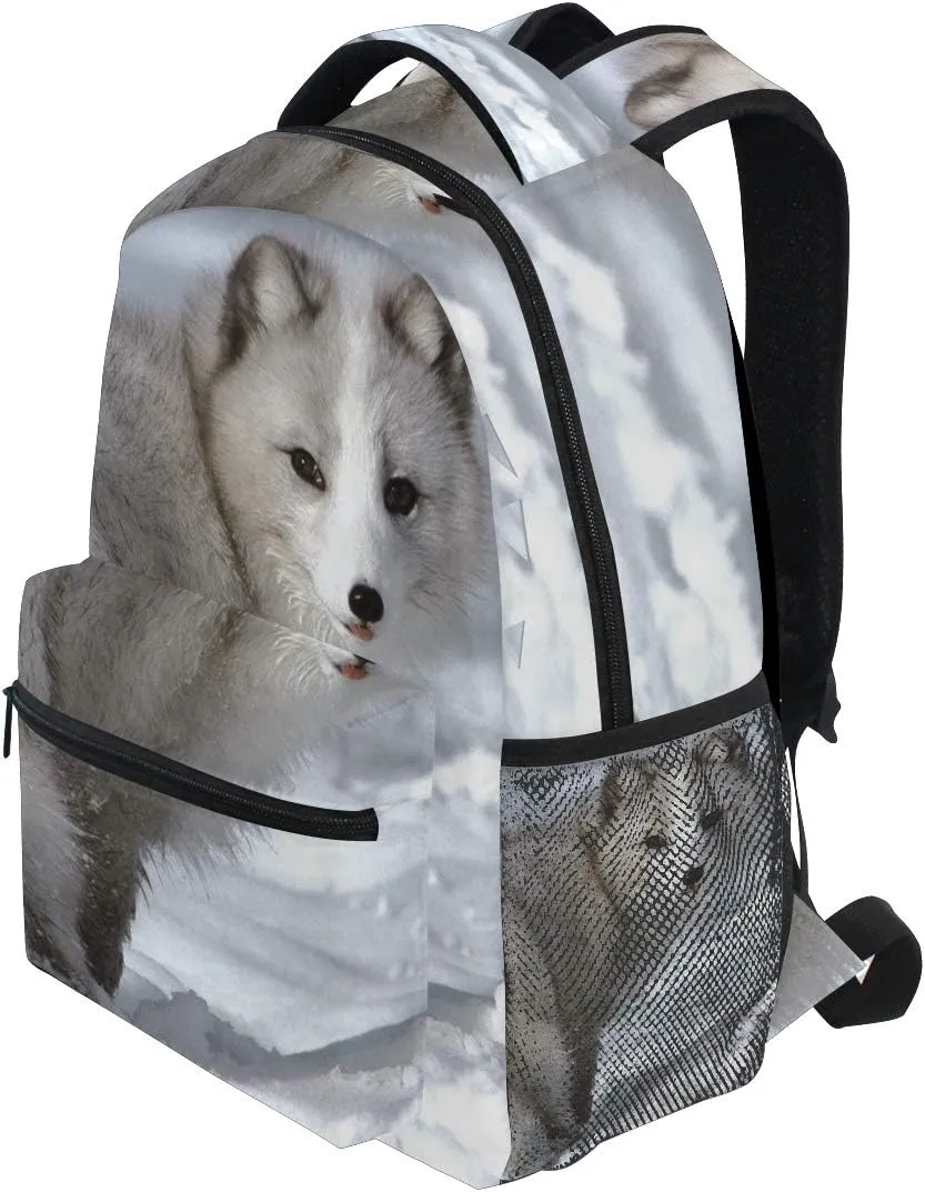 senya School Backpack Arctic Fox Teens Girls Boys Schoolbag Travel Bag