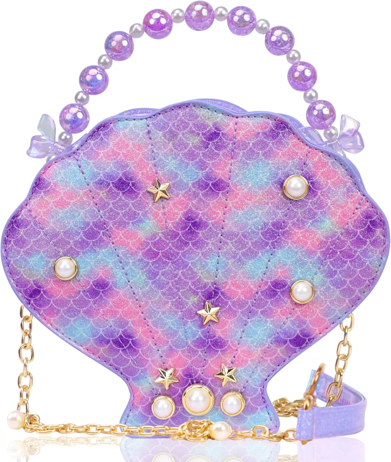 Shells Little Girl Crossbody Purse for Toddler,Shoulder Handbag,Pearl Princess Clutch Bag,Gifts for Birthday Xmas.