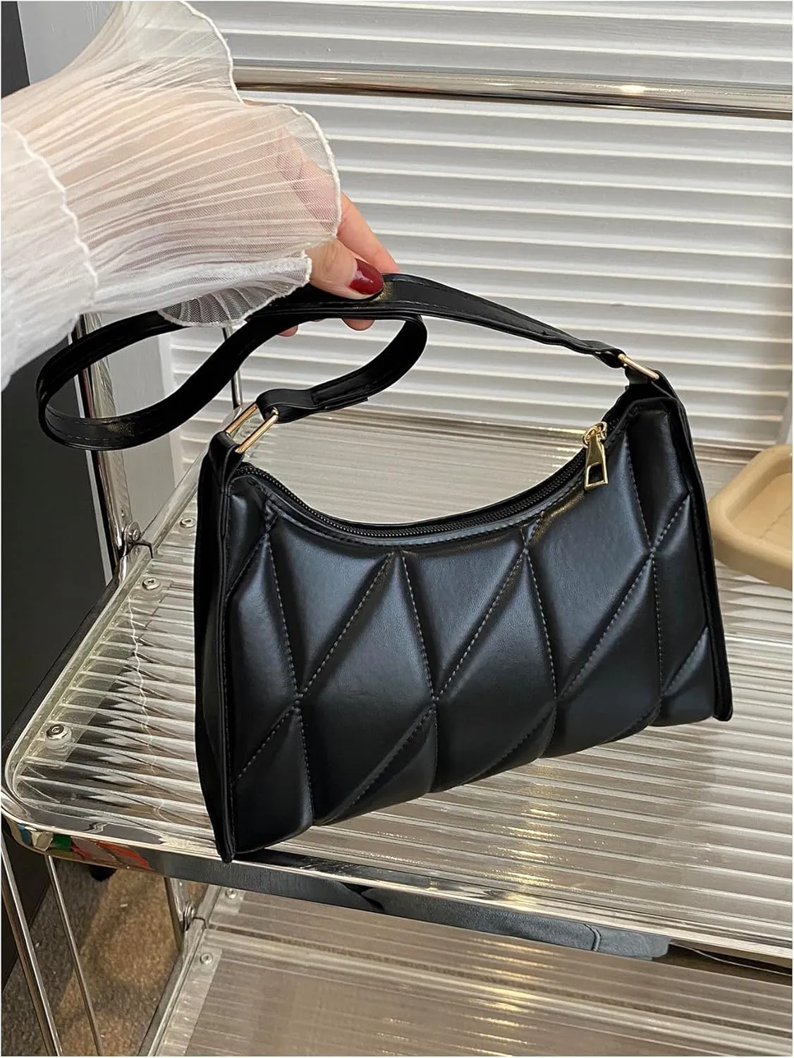 SHENHE Women's Quilted Shoulder Bag PU Leather Mini Clutch Purse Square Handbag