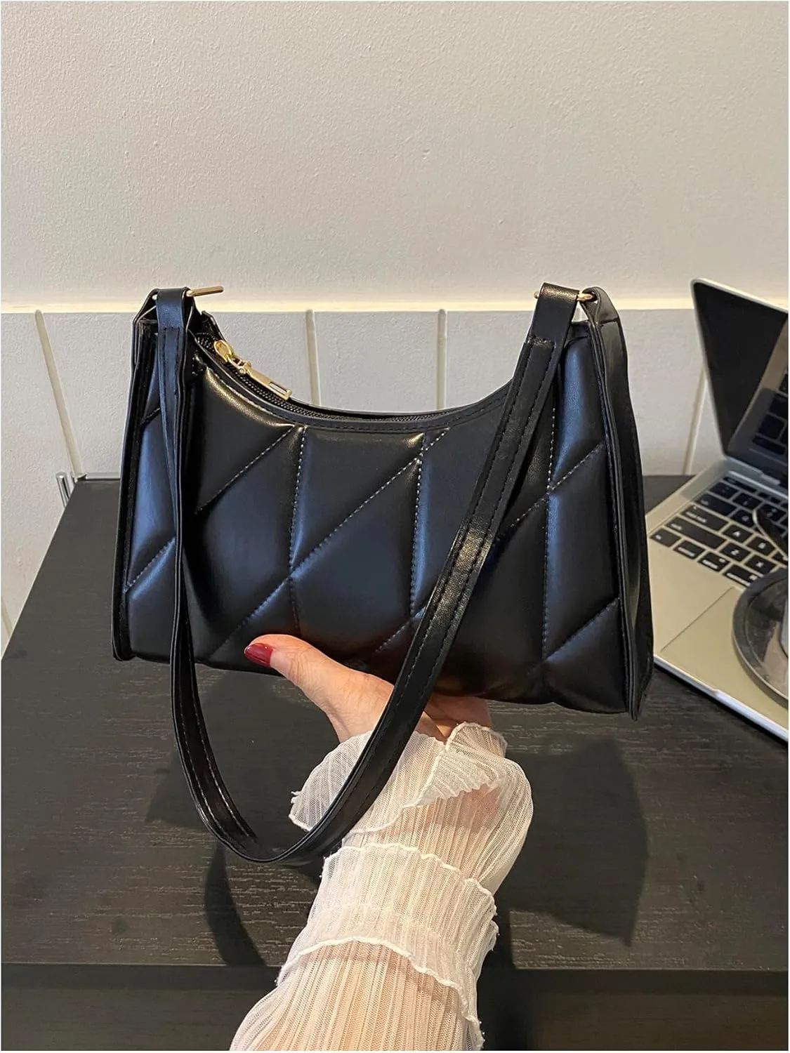 SHENHE Women's Quilted Shoulder Bag PU Leather Mini Clutch Purse Square Handbag