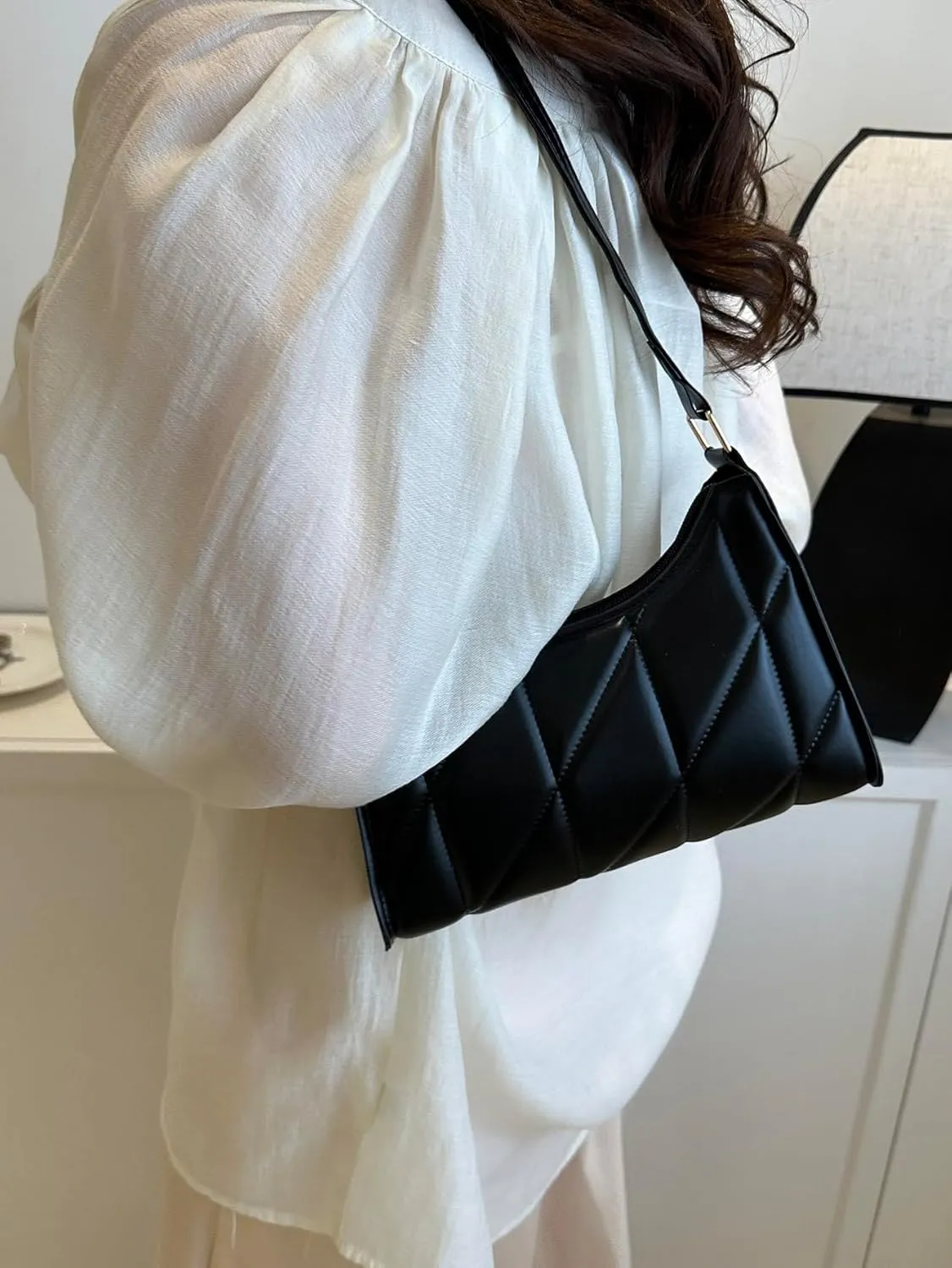 SHENHE Women's Quilted Shoulder Bag PU Leather Mini Clutch Purse Square Handbag
