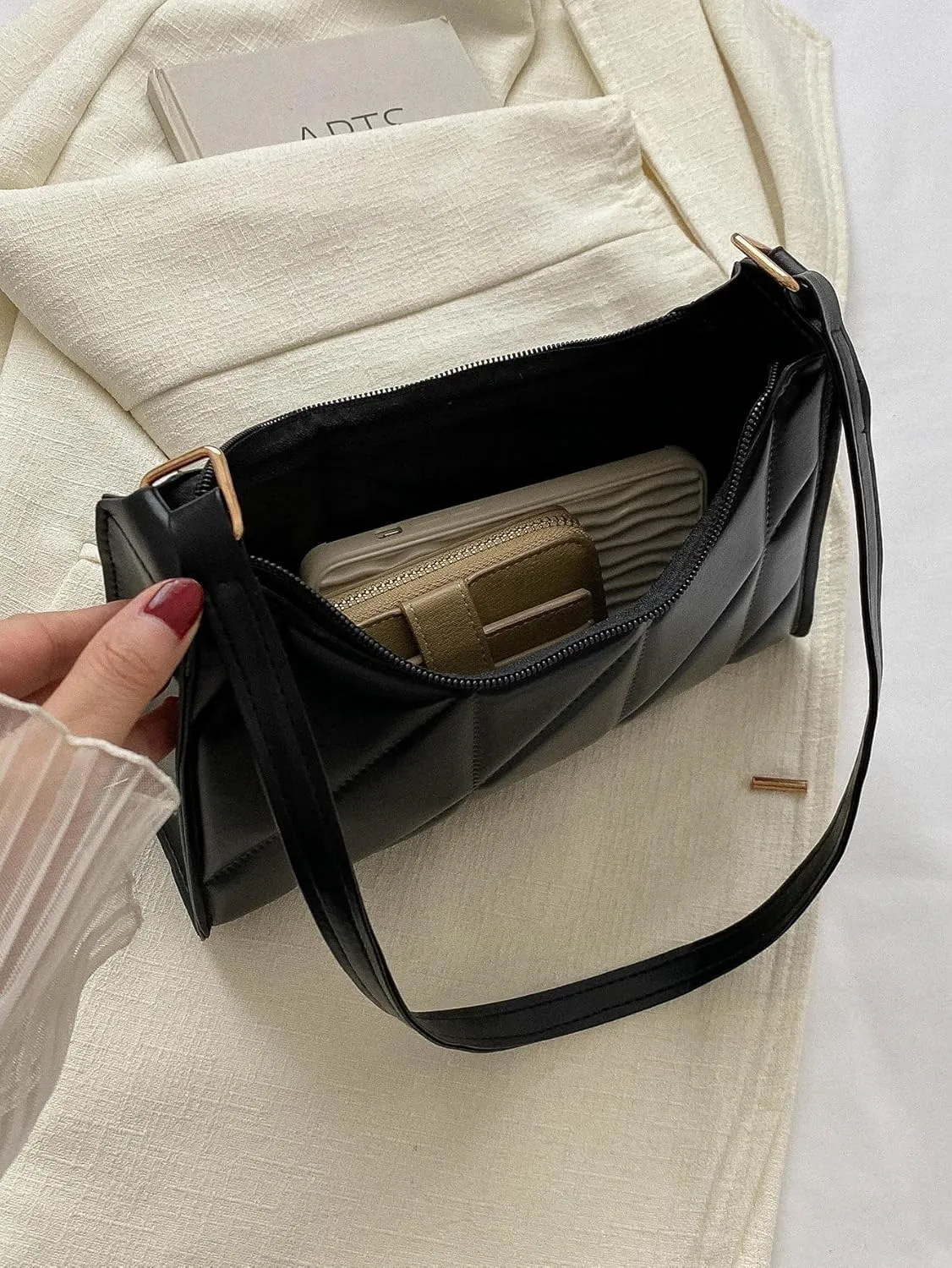 SHENHE Women's Quilted Shoulder Bag PU Leather Mini Clutch Purse Square Handbag