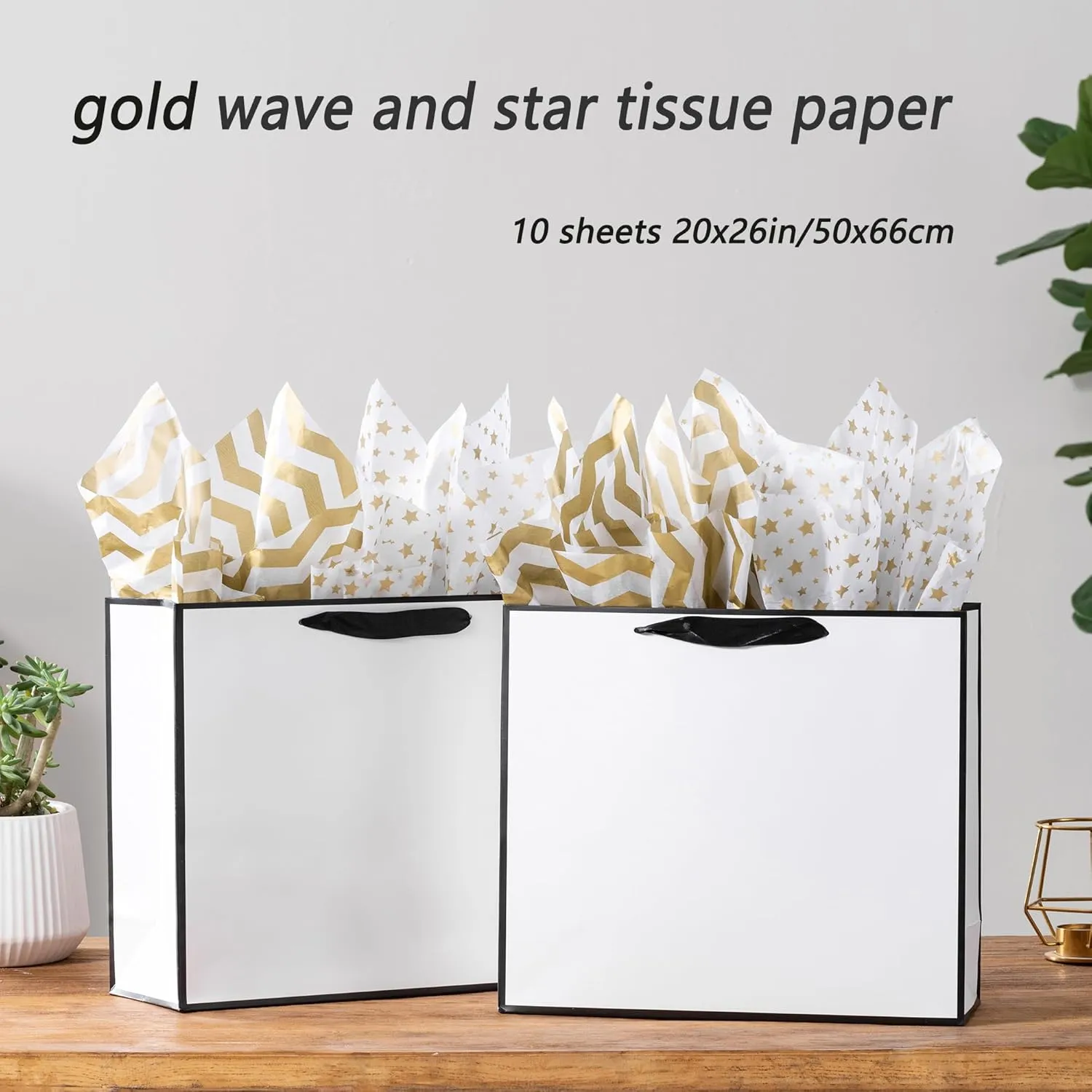 SHIPKEY 12 Pack White Gift Bags with Tissue Paper, 12.5x4.5x11 inches White Paper Bags with Ribbon Handles, Large Gift Bags