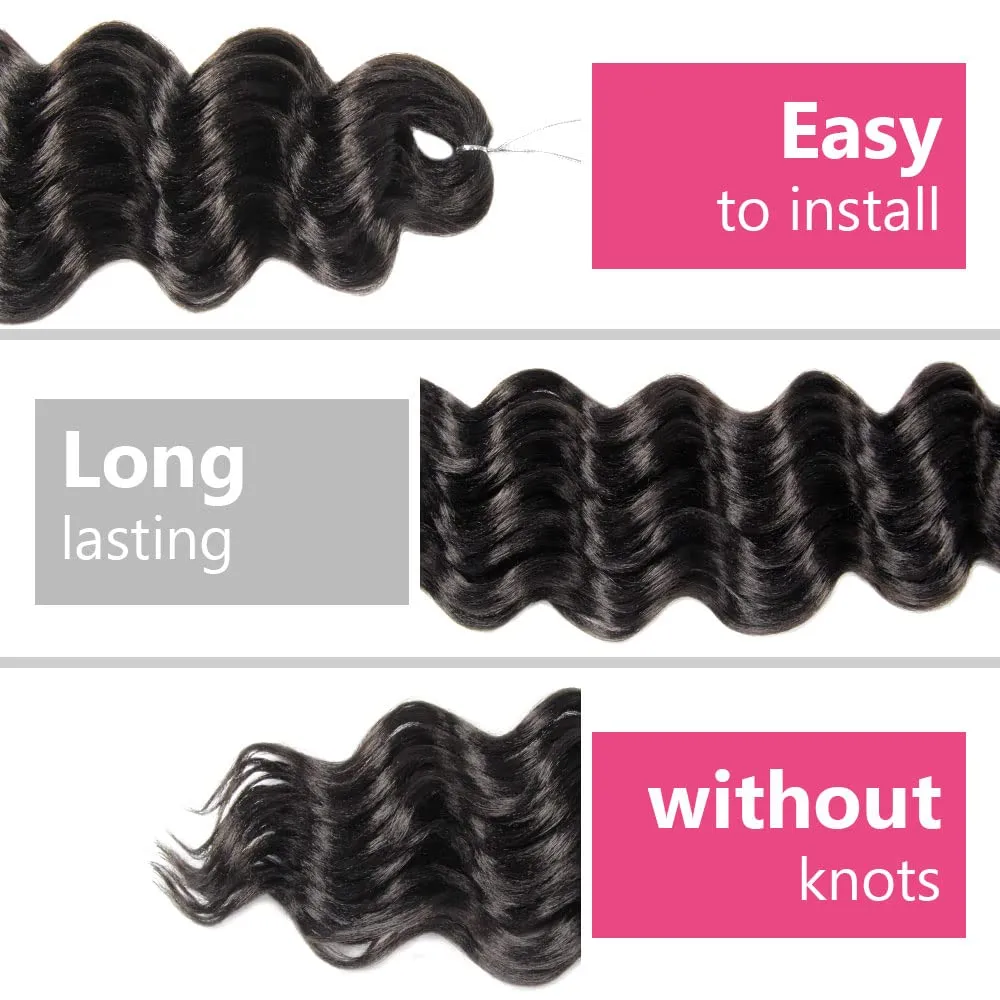 Short Ocean Wave Crochet Hair 9 Inch 8 Packs Deep Wave Crochet Hair Synthetic Wavy Crochet Braids (2# Off Black)