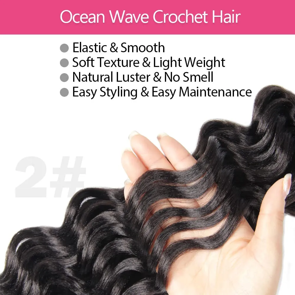 Short Ocean Wave Crochet Hair 9 Inch 8 Packs Deep Wave Crochet Hair Synthetic Wavy Crochet Braids (2# Off Black)