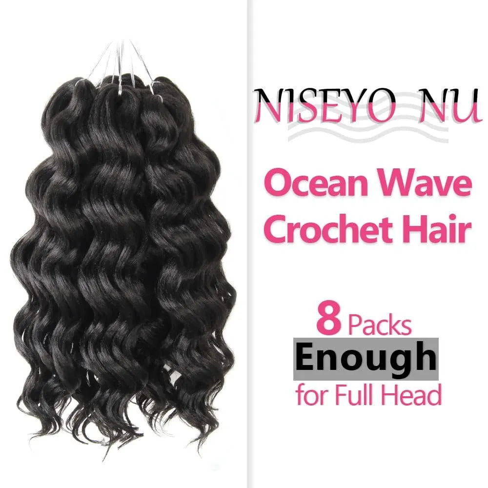 Short Ocean Wave Crochet Hair 9 Inch 8 Packs Water Wave Crochet Hair Synthetic Black Wavy Crochet Braids (1B)