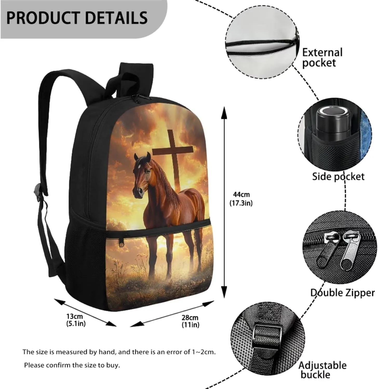 Showudesigns Cross Horse Backpack for Middle School Girls Bookbag with Lunch Box and Pencil Case Set 4 In 1 Elementary School Bag Back Packs for Boys Kids Back To School Daypack Rucksack