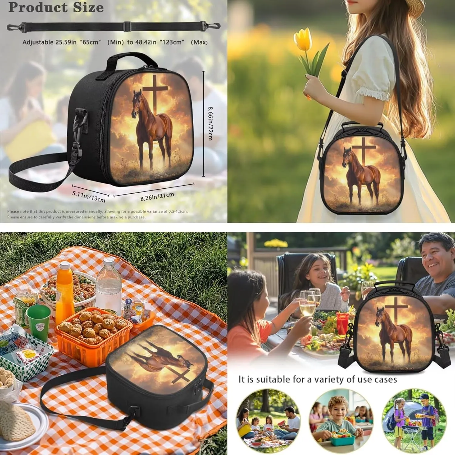 Showudesigns Cross Horse Backpack for Middle School Girls Bookbag with Lunch Box and Pencil Case Set 4 In 1 Elementary School Bag Back Packs for Boys Kids Back To School Daypack Rucksack