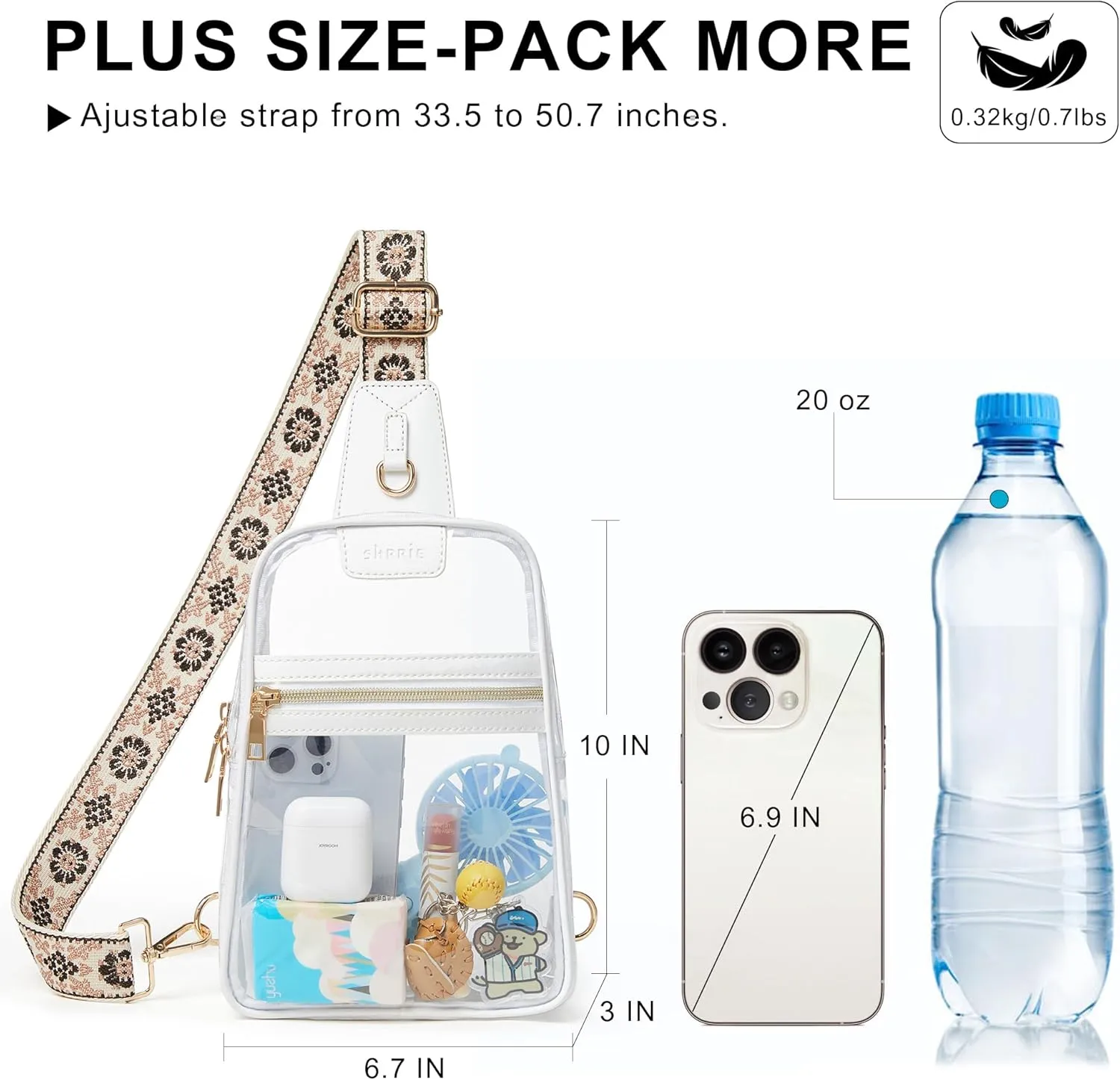 Shrrie Clear Bag for Stadium Events Transparent Crossbody Bag Clear Purse for Women&Men-Stadium Approved, Concerts&Sports