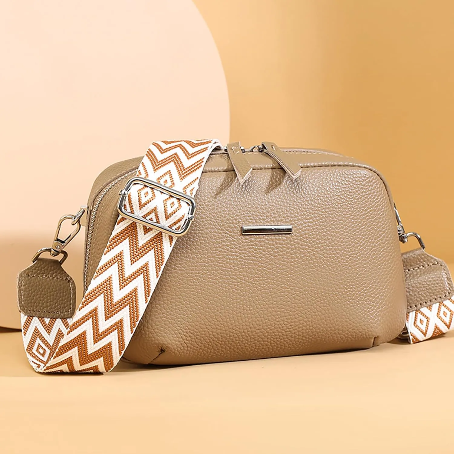 Simple Fashion Real Genuine Leather Crossbody Bag For Women Shoulder Bags with Geometric Pattern Strap For Women
