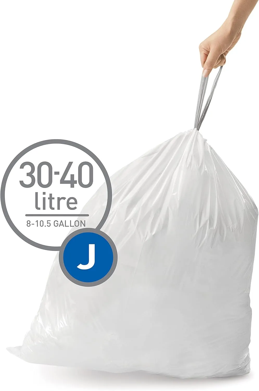 simplehuman Code J 60 Count, Genuine Custom Fit Liners, Drawstring Trash Bags in Dispenser Packs, 30-45 Liter / 8-12 Gallon, White